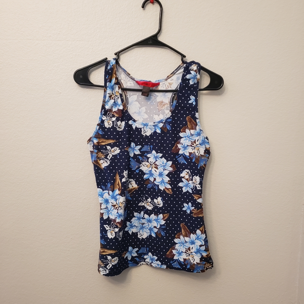 Hot Kiss Women's Floral Tank Top - Navy and White